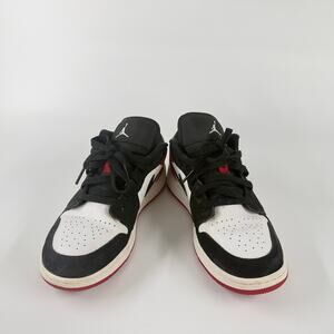 Air Jordan 1 Low Black White Red Bred Toe Youth 7Y 553560-116 Shoes
